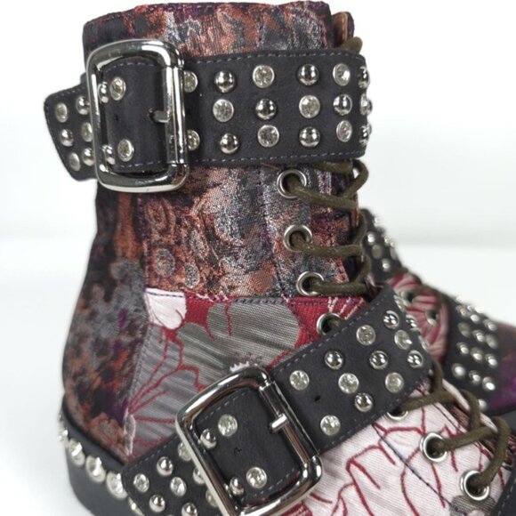 NWB JEFFREY CAMPBELL SLAM-2ST Red Grey Floral Silver Studded Buckle Boots Sz 6M - Picture 7 of 16